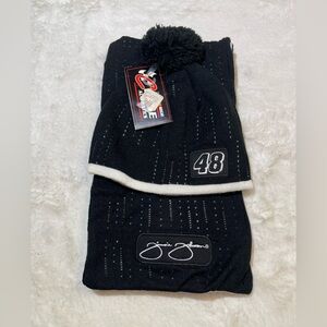 NWT legendary #48 Jimmie Johnson black & white toboggan & scarf bundle